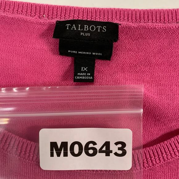 Talbots 1X Womens Pink Gathered Shoulder Merino Sweater Pearl Buttons - Picture 4 of 9